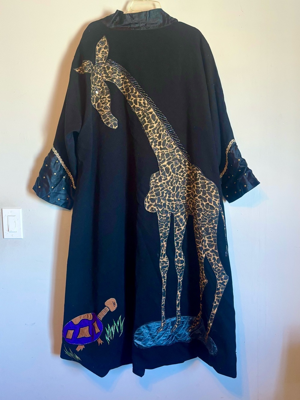 Vintage Anage Black Giraffe Kaftan Style Safari Themed Coat | Wearable Art | XL